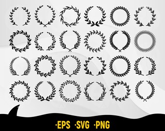 Floral Laurel Wreath SVG Bundle, Hand Drawn Wreath Cut Files