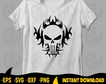 Punisher Skull Cut File, Flaming Skull SVG, Cricut, Silhouette (Digital Download)