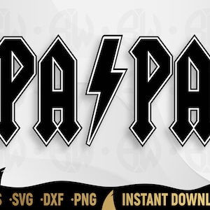 Arquivo de corte Svg estilo Papa ACDC para silhueta ou Cricut, dia dos pais, aniversário do pai, vinil, transferência, decalque, aniversário do pai, corte do logotipo ACDC