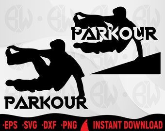 Vector de silueta de parkour, diseño de hombre saltando (svg, png, dxf, eps)