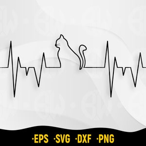 Cat Heartbeat Svg Cut File voor Cricut, Silhouet, Scan N Cut, Cameo, Cat Lover Svg, Love Cat, Cute Cat Svg, Cat Silhouette Svg, Cardio Cat