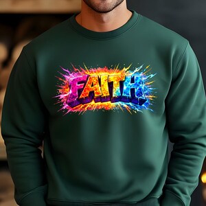Faith PNG Design, Christian Sublimation PNG, Colorful Faith Shirt Design, Religious Graffiti, DTF Print File, Bible Word Art image 2