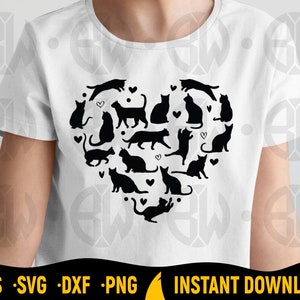 Chats coeur Svg, Valentine chats Svg, chats Svg, amoureux des chats SVG, chats dans un coeur, chemise Svg enfant, coupe fichier Cricut, Silhouette, vecteur