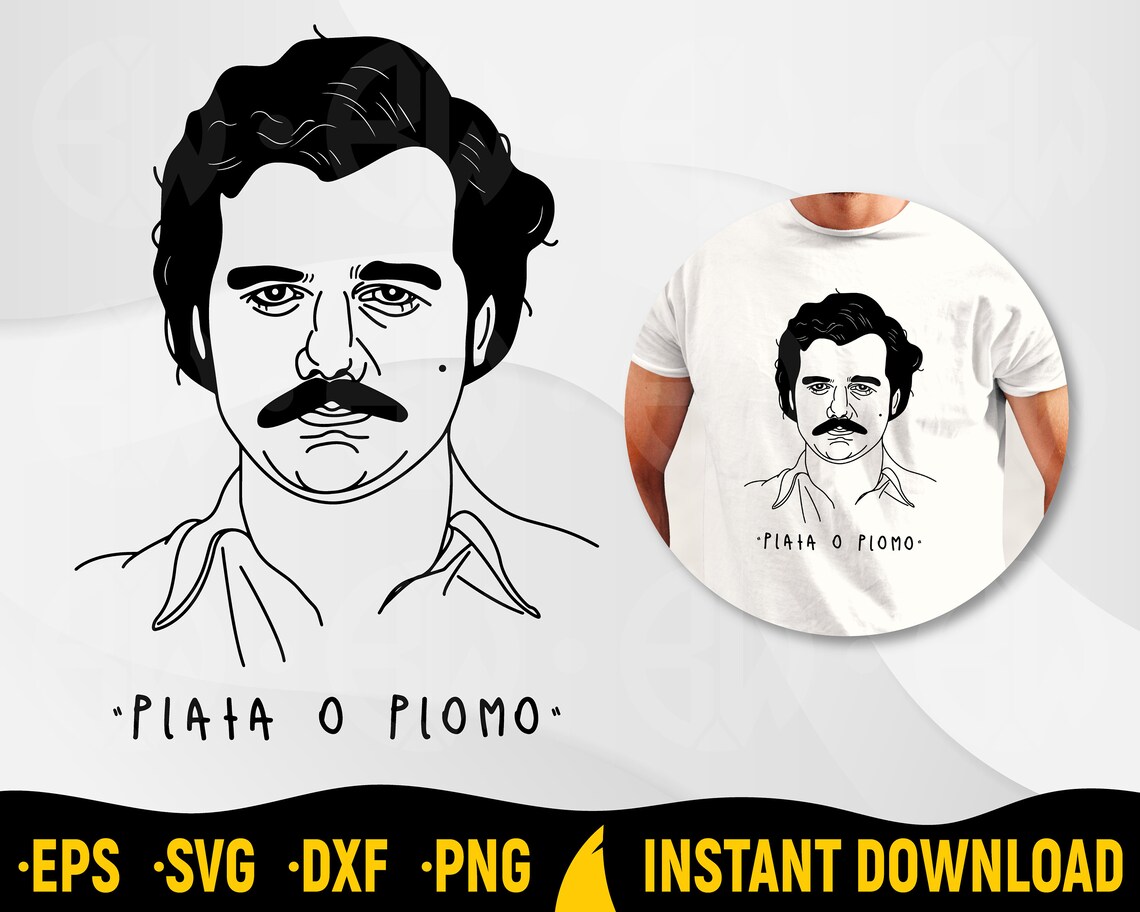 Maglietta Uomo Finest Prints Pablo Escobar Plata O Plomo - 100% Cotone, Taglia Large - 4