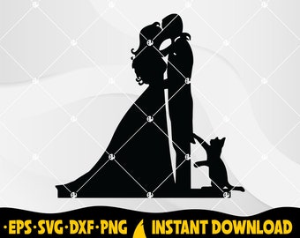 Novios con gato (archivos SVG), adorno para pastel de bodas (archivos digitales)