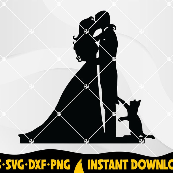 Bride and Groom With Cat Svg, Wedding Cake Topper Svg, Wedding Couple Svg, Couple with Cat Svg, Mr and Mrs Wedding, Married Couple Svg