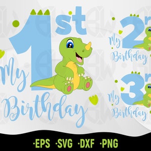 1-3 jaar baby dinosaurus verjaardagsfeestje SVG, dinosaurus partij, schattige dinosaurus partij gesneden bestand voor Cricut, afdrukbare dinosaurus, verjaardag, jongen