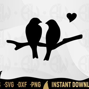 Love Birds Svg Cut File pour Cricut, Silhouette, Fichier de coupe de la Saint-Valentin, Loving Birds, Birds On A Branch Tree, Printable Love Birds