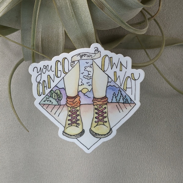 3 or 4-inch Hiking Boots Sticker for Personalizing a Water Bottle, Laptop, or Outdoor Gear | Mountains, Outdoors, Nature