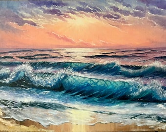 油絵 原画 港の夕日 現在、この商品の在庫はありません - Etsy