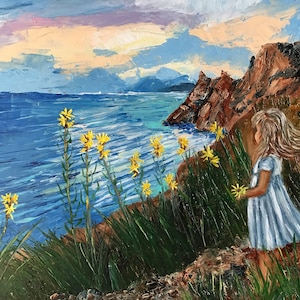 Pintura a óleo original de paisagem marinha feita à mão em impasto pintura abstrata arte de parede de paisagem marinha