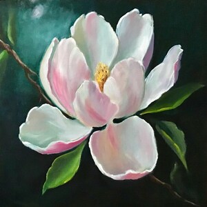 Pintura a óleo original realista e vívida sobre tela Flor de magnólia Arte de parede