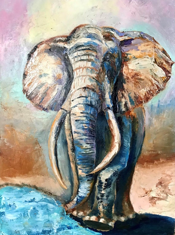 Elephant Oil Painting Contemporary Animal Fine Art Hand Painted