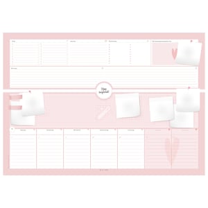 Desk pad pink, pink large | 50 sheets of tear-off paper in DIN A2 | Sticky notes, weekly calendar, priority fields, call list