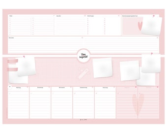 Schreibtischunterlage rosa, pink groß | 50 Blatt Papier zum Abreißen in DIN A2 | Notizzettel, Wochenkalender, Prioritätsfelder, Anrufe-Liste