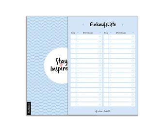 Notepad “shopping list” DIN A6 | blue/light blue | Line per product, extra quantity field