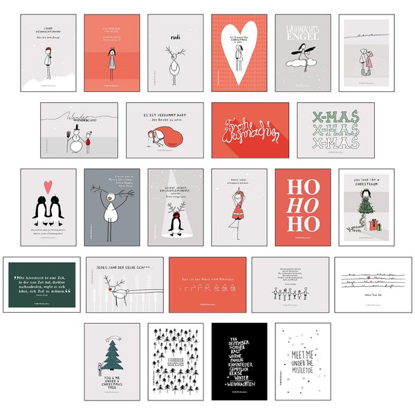 Postcard Set Christmas #1 | Christmas sayings and quotes | Lovingly hand-drawn motifs for your Christmas mail