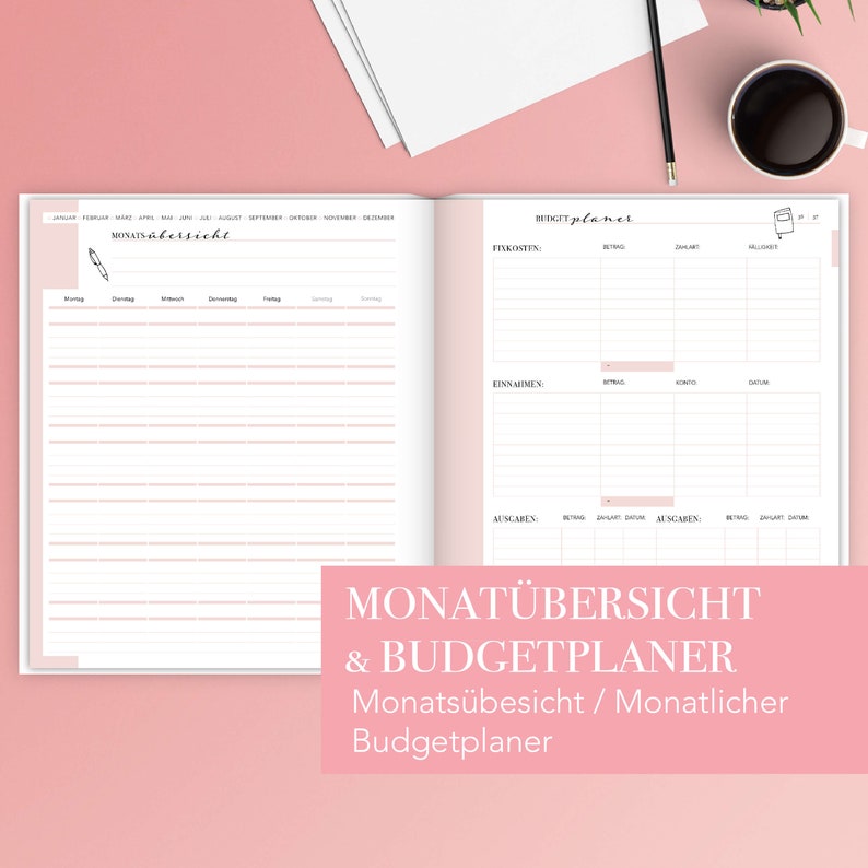 Woman at Work Business Planner for 54 weeks Pink hardcover appointment planner undated with weekly overview & times in German image 3