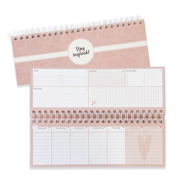 Tischkalender/Wochenkalender rosa ohne Datum | im Quer-Format | 54 Wochen, 1 Woche auf 2 Seiten