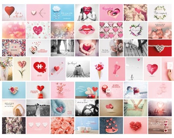 Ensemble de cartes postales de mariage, 52 cartes postales d'amour | 1 an chaque semaine 1 carte | Cadeau de mariage créatif avec des motifs et des dictons romantiques.