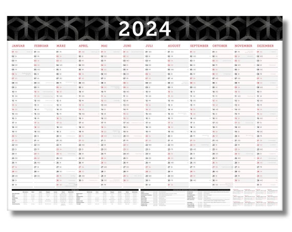 Calendario da parete 2024 nero Agenda da parete formato DIN A1, panoramica  annuale dell'anno solare XXL per 12 mesi Vacanze e anteprima 2024 -   Italia