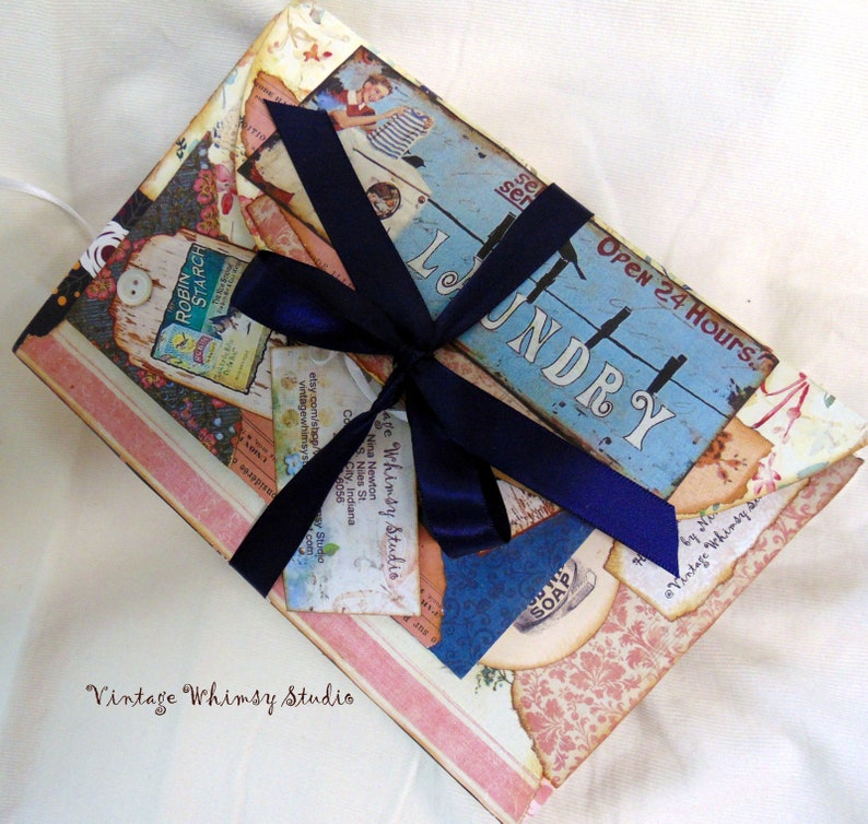 Handmade Journal Altered Book Vintage Laundry Day Personal Journal