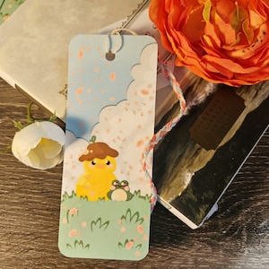 Duckie Frog Bookmark | cute decal | kawaii | books, novel, journals, planners | with a braid and charm