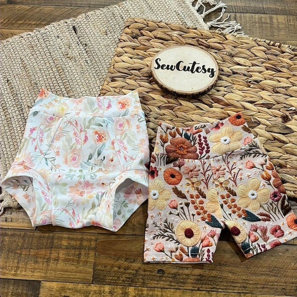 Floral Bummies or Biker Shorts | Watercolor floral or FauxStitched Blooms | Made to order | Baby Bottoms | Diaper Covers | baby girl