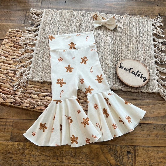 Gingerbread Christmas Bell Bottoms | 3-6 month| Ready to ship| Holiday Outfit | Super soft & stretchy bells