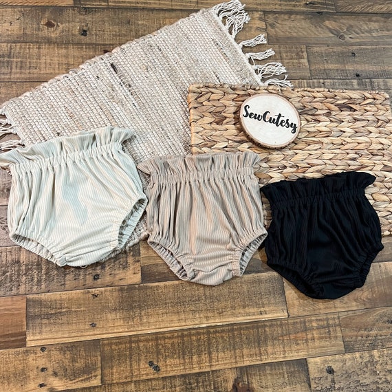 Everyday Essential Knit Bummies | paperbag style bottoms | high waisted bummies | Neutral color bummies | Diaper covers | Rib Knit Bummies