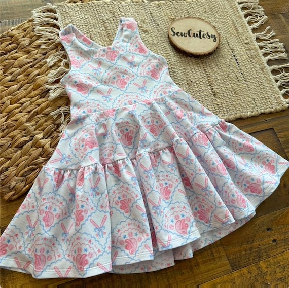 Girly baseball dress, baseball themed dress, baseball attire for girls, toddler baseball dress, twirly baseball dress | size 2T