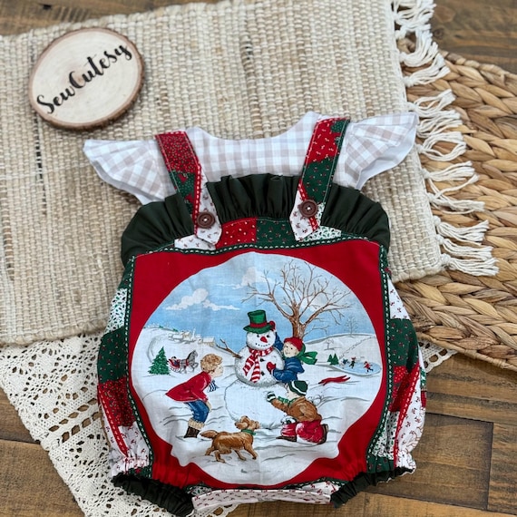 Vintage Christmas Fabric Bubble Romper | Heirloom Sewn, 6-12 Months