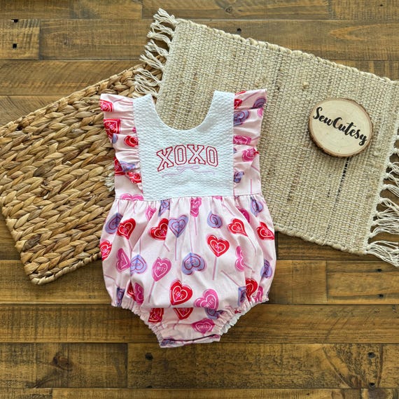 XOXO Valentine's day ruffle bubble romper | Toddlers bubble romper| Valentines day | Love hearts romper| 3T