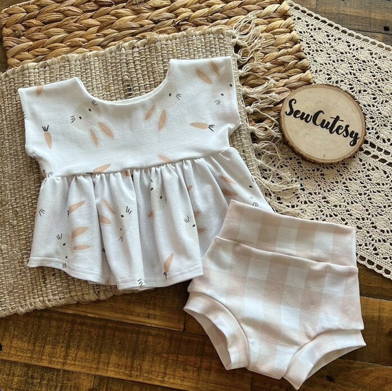 Easter Outfit Sets | Baby Easter Outfits | Bunny Top & Bummies | Knotted Overalls| Neutral Baby Clothes | Handmade and Ready to Ship