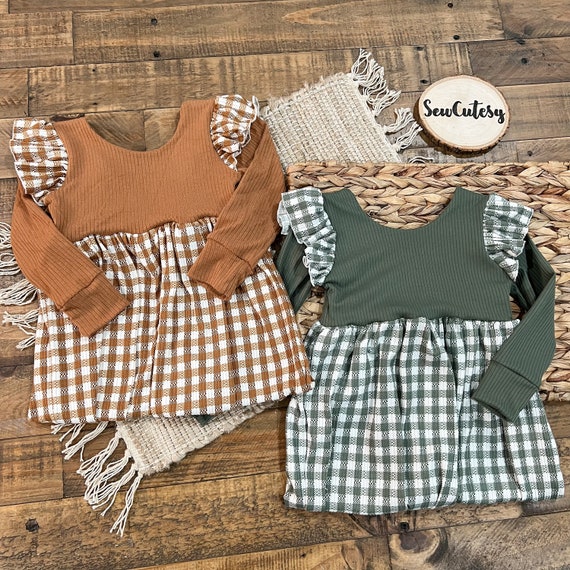 Long pants cross back ruffled sleeve romper| Toddler girl outfits | 2T | Green or Caramel | Ready to ship