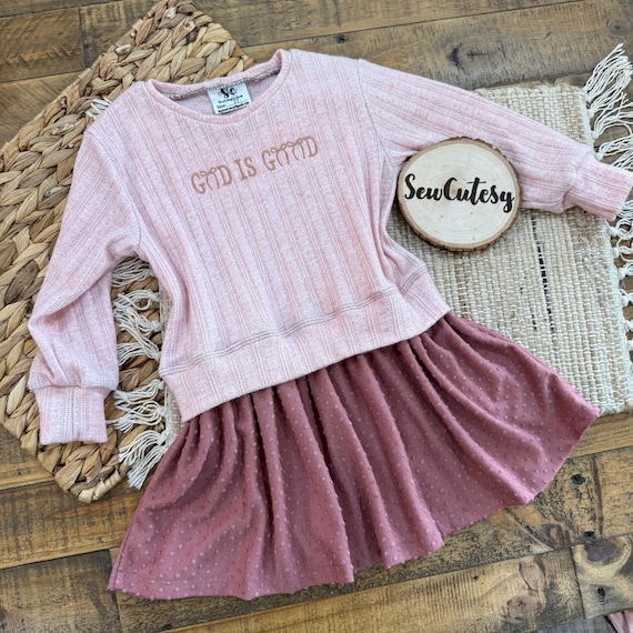 Sweater Dress | God is good embroidery sweater dress| Easter dress| Church dress | girly dress| 2T