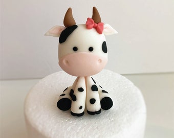 Edible Cow Sugar Fondant Figurine for Cake & Cupcake Topper. Farm House and Animal Birthday Party Theme Cake Christmas, Xmas