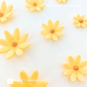 Edible Sugar Fondant Yellow Daisy Decoration for Birthday Cake/ Cupcakes Topper Spring- Set of 12