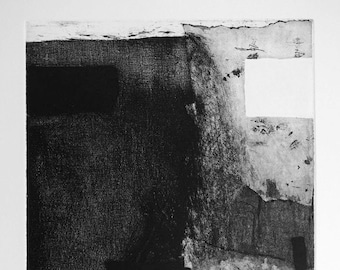 Original black and white etching on handmade paper "Return of Thoughts"