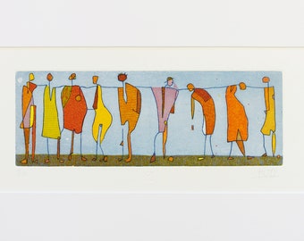 Color etching with passepartout, original etching "People"