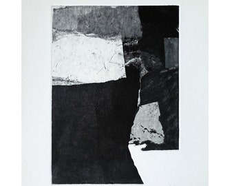 Original black and white etching on laid paper, abstract, landscape, wall