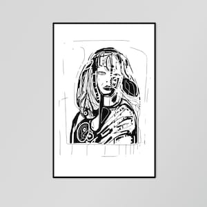 Portrait Woman Ink Drawing Digital Black and White Drawing Women Portrait Digital Download digital file