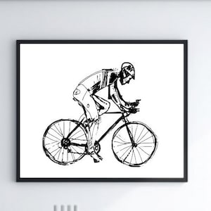 Biker Bicycle Tour Digital Download Black and White Wall Decor
