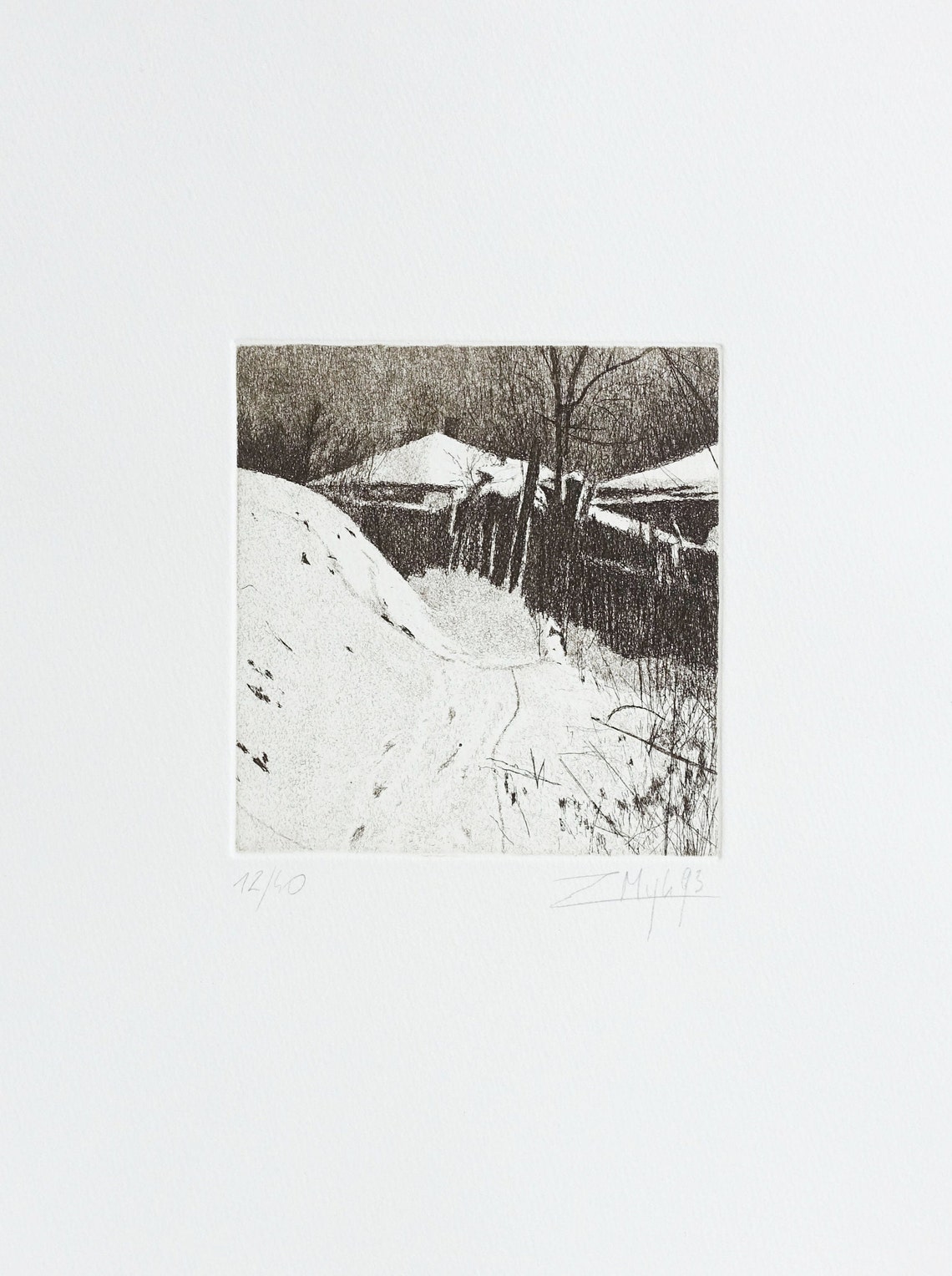 Original Black and White Etching house Beyond the Hill Etsy