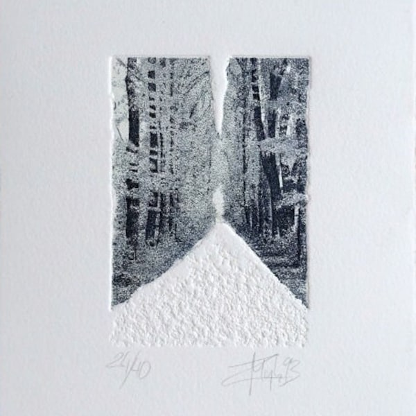 Original etching - etching, embossed print - black and white, hand made, "Nostalgie Allee II"