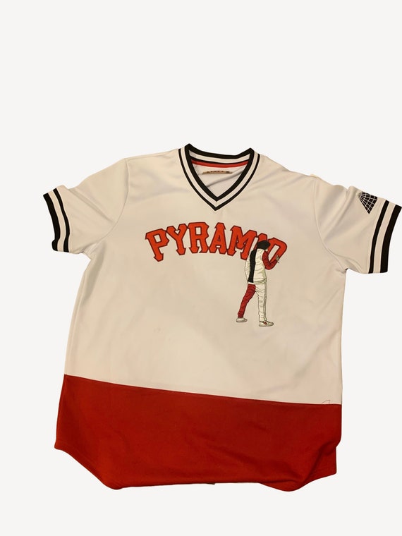 Vintage Pyramid Baseball Jersey Retro White and Red Sports 