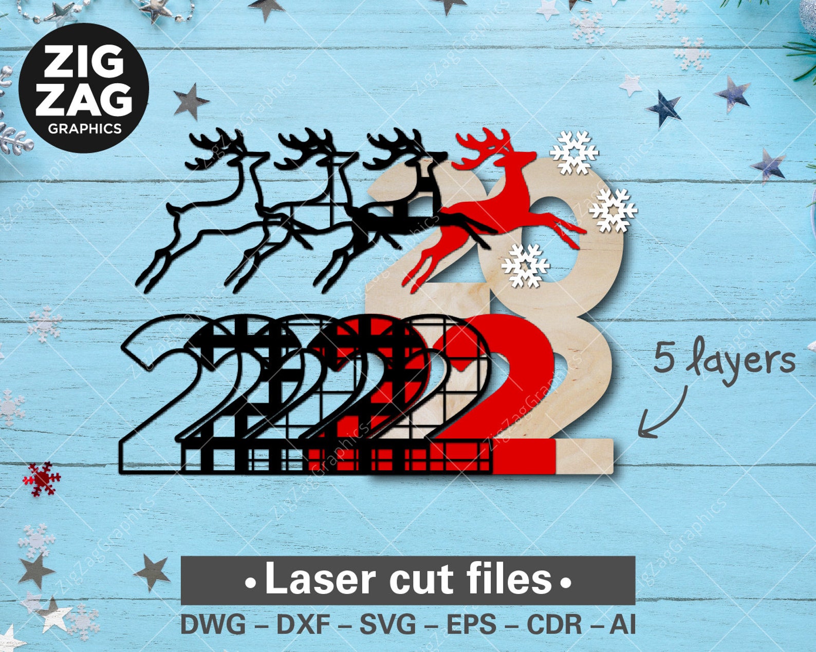 Weihnachten 2022 Programm Layered Hirsch SVG 3D Weihnachten 2022 SVG Rentier svg Etsy