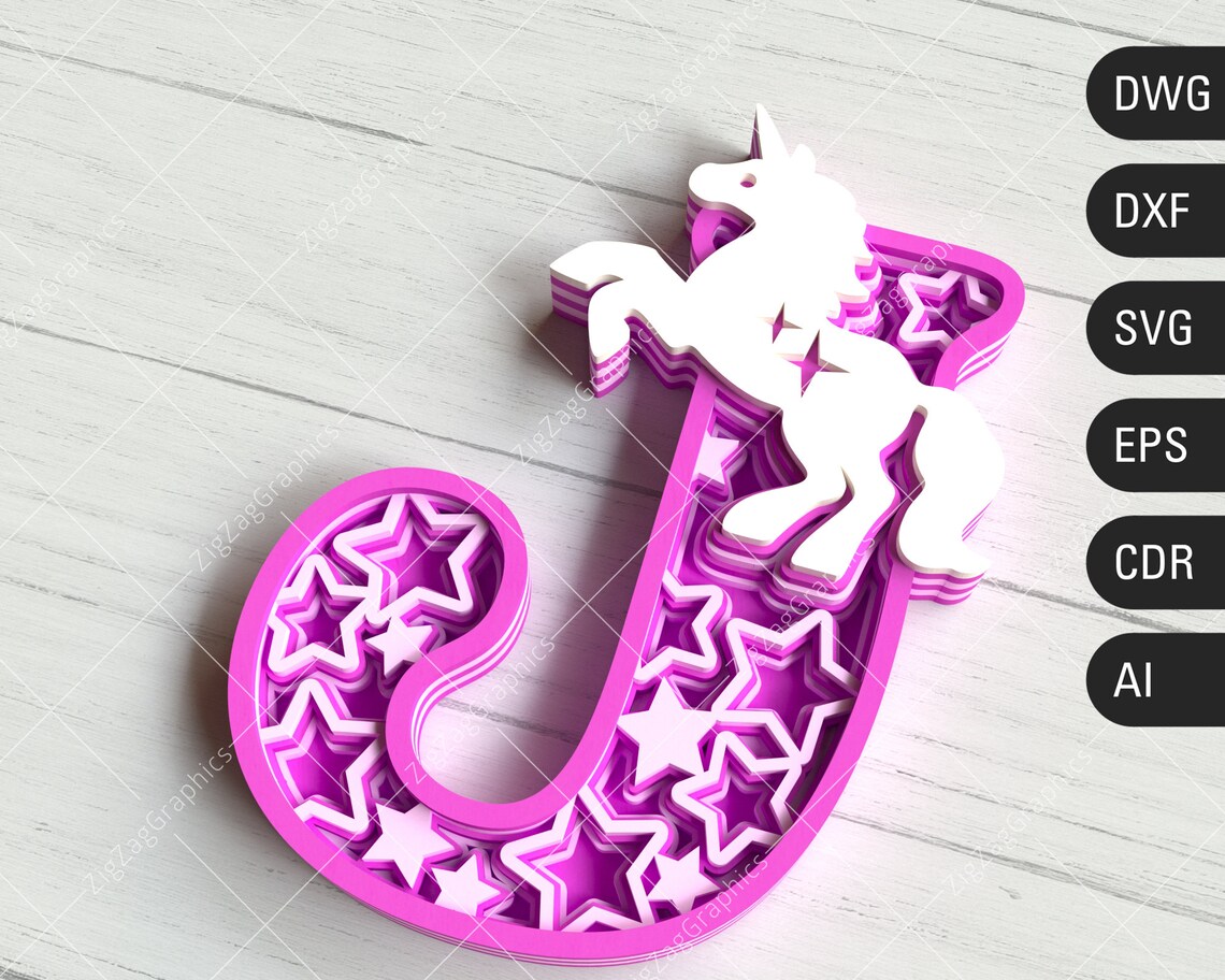 Download 3D Unicorn Layered Letter J SVG Mandala Unicorn SVG Unicorn | Etsy