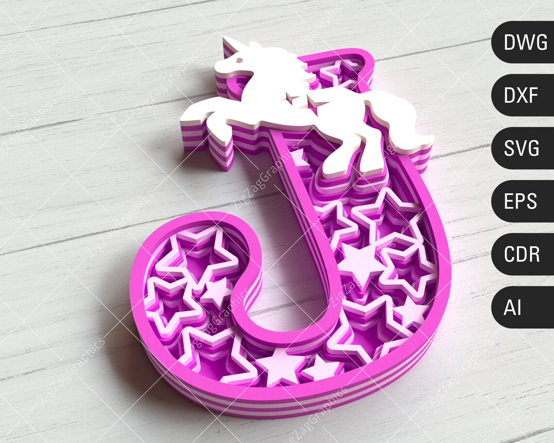 Download 3D Unicorn Layered Letter J SVG Mandala Unicorn SVG Unicorn | Etsy