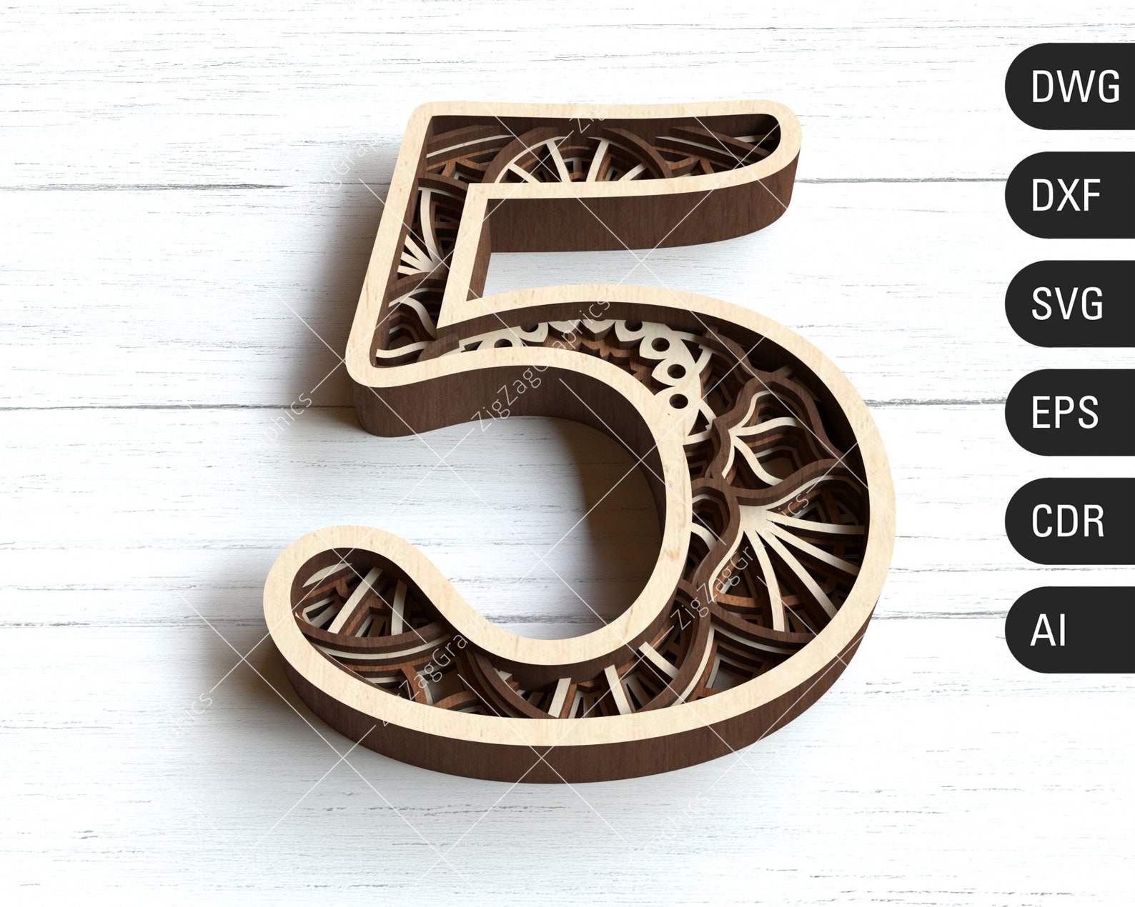 3D Layered Number 5 SVG Wedding anniversary svg Birthday Etsy